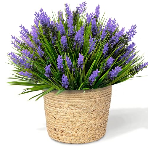 12 Bundles Artificial Plants Outdoor Fake Monkey Grass,UV Resistant Faux Plants Outdoor Artificial lavender Plants,Realistic Fake Plants for Porch Yard Pathway Garden Décor Outside Indoor (Purple) - color: Purple