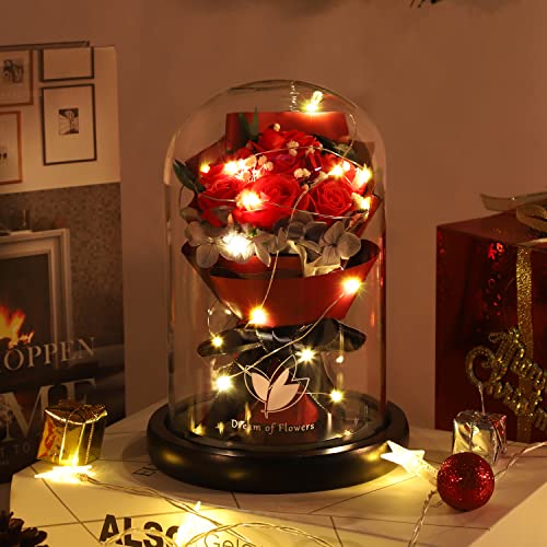 Valentines Day Gifts for Her-Beauty and The Beast Rose,Lasts Forever Red Roses,Light Up Rose in Glass Dome,Gifts for Women,Birthday Gifts for Mom,Wife,Grandma,Anniversary,Mothers,Thanksgiving - color: Red Rose