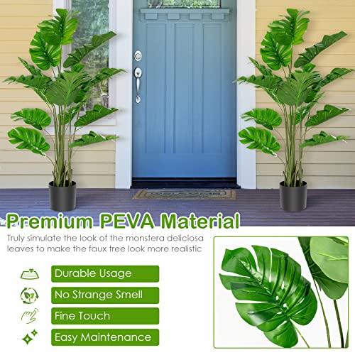 GOFLAME Artificial Monstera Deliciosa Plant, 5ft Potted Faux Tree with 15 Verdant Fake Leaves, Swiss Cheese Plant for Home Decor Indoor, Outdoor, Home, Office, 1 Pack - size: 5ft