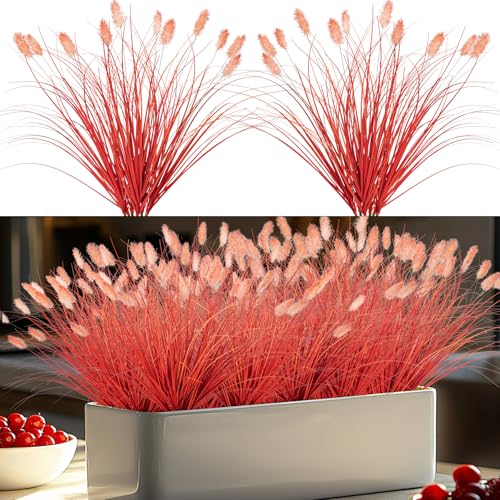 Ttranewsoo Fake Grass Fall Flowers Artificial Shrubs Artificial Grass Wheatgrass Cattails Fake Grass Decorations Artificial Plants Ornamental Grass Outdoor Grass Green Leafy Decorations (12PCS)Orange - color: Orange12
