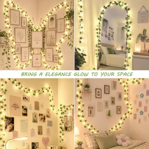 HEYFUNi Fake Ivy Vines with Lights, 23 Ft 73 Led Artificial Greenery Garland with Fairy Lights USB/Battery Operated, Leaf String Lights for Bedroom Aesthetic, Wall, Balcony, Wedding Decor, Warm White - color: Ivy, size: 73 LED-USB & Battery