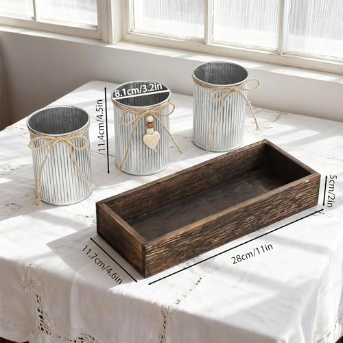 Rustic Artificial Baby's Breath Centerpiece — 3-Metal-Pot Farmhouse Table Decor on Wooden Tray, Faux Gypsophila Bouquet for Home, Kitchen, Dining Table, Living Room & Gift - color: Gypsophila Flowers