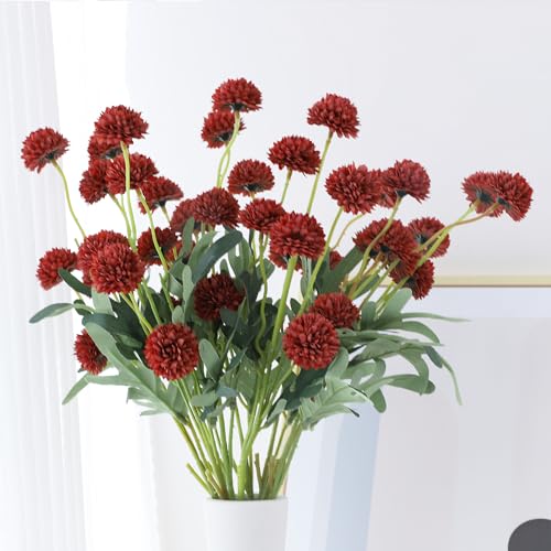 LVEFIT 10 Pcs Burnt Orange Kiku Flower Fake Mums Long Stem Flowers,Faux Kiku Flower Bulk,Silk Flowers Mini Chrysanthemum Floral Arrangements,Artificial Flowers Chrysanth Mini Fake Flower - color: Burnt Orange
