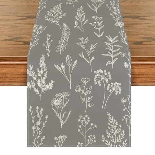 Artoid Mode Leaves Flowers Spring Table Runner, Seasonal Kitchen Dining Table Decoration for Home Party Decor 13x72 Inch - color: Silver, size: 13" x 72", Table Runner