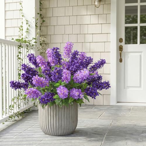Artificial Flowers 3 Pcs Hyacinth Fake Flowers 19.69” Silk Flowers for Outside, Delphinium Outdoor Faux Flowers Fake Plants for Porch Patio Balcony Yard Indoor Home Decor - color: 2pcs Purple & 1pcs Light Purple