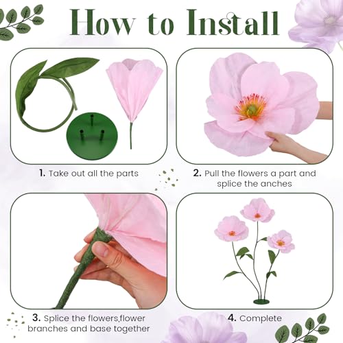 6ft Pink Giant Flowers for Decoration with Stand, Large Artificial Poppy, Big Paper Flower Decor for Garden Wedding Party Photography Props Hotel Office Art Gallery Shop Window Display - color: Pink