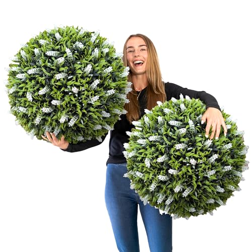 365 Curb Appeal 23" XL Lilac Topiary Balls (White Lilac, 2 Topiary Balls (4 Halves)) - color: White Lilac, size: 2 topiary balls (4 halves)