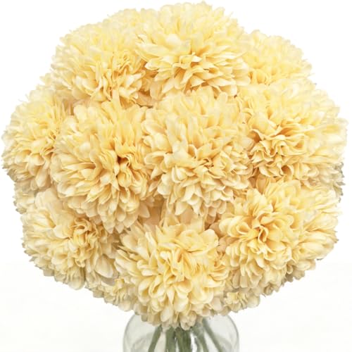 Artificial Chrysanthemum Ball Flowers Hydrangea Arrangement Bouquet Presents Decor 10pcs Without Vase (Yellow) - color: Yellow