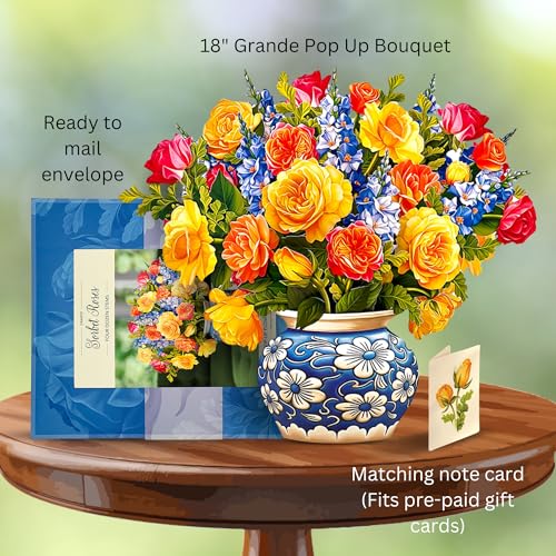 Freshcut Paper Pop Up Cards, Grande Sorbet Roses, 18 Inch Life Sized Forever Flower Bouquet 3D Popup Greeting Card, Birthday Cards, Thank You Card, Blank Notecard & Envelope - color: Sorbet Roses, size: Grande