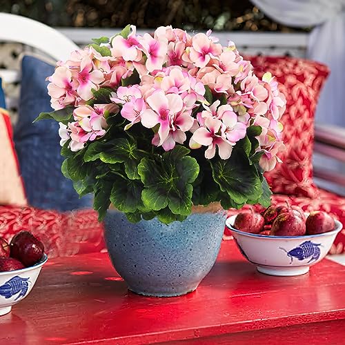 2 Pcs Artificial Geraniums for Outdoor Silk Geranium Flowers Purple Pink Artificial Geranium Bush Faux Flowers Geraniums Branch for Garden Patio Cemetary Vase Table Centerpiece Indoor Decor - color: Pink