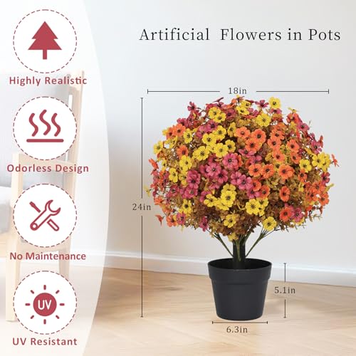 24" Artificial Potted Fall Plants Outdoor Set of 2, UV Resistant Faux Daisy Mums Flowers with Eucalyptus, Decorative Plants in Pots for Front Porch, Patio & Entryway - color: Fall Mixed, size: 24in Daisy Eucalyptus
