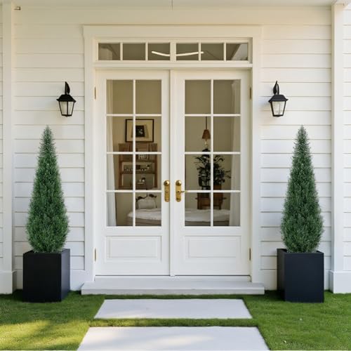 Artificial Trees for Outdoors, BUZIGUBY Artificial Cedar Topiary Trees, 4FT Topiary Trees Artificial Outdoors for Porch, Dense Arborvitae Tree for Front Door Patio Deck Balcony Yard Decor, 2 Pack