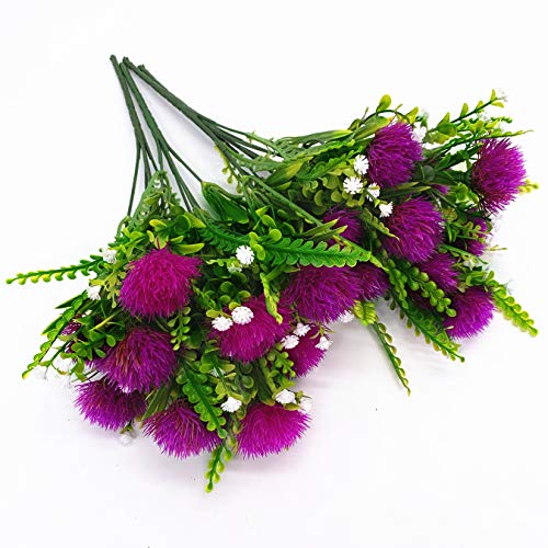 Artificial Dandelion Plants Decor, Fake Plastic Flowers Shrubs Bushes Grass for Indoor Outdoor Home Garden Wedding Party Table Centerpieces Arrangements Decoration Planting Filler Fuchsia 4 Pack - color: Dandelio - Fuchsia 4 Pack