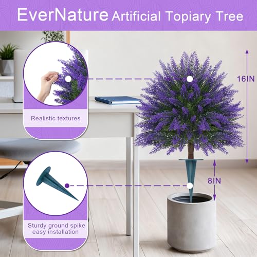 Artificial Lavender Topiary for Outdoors 2 Set of 16'' UV Resistant Evergreen Fake Shrubs Bushes with Ground Spike Topiary Ball Faux Plants for Outdoor Indoor Front Porch Garden - color: Lavender