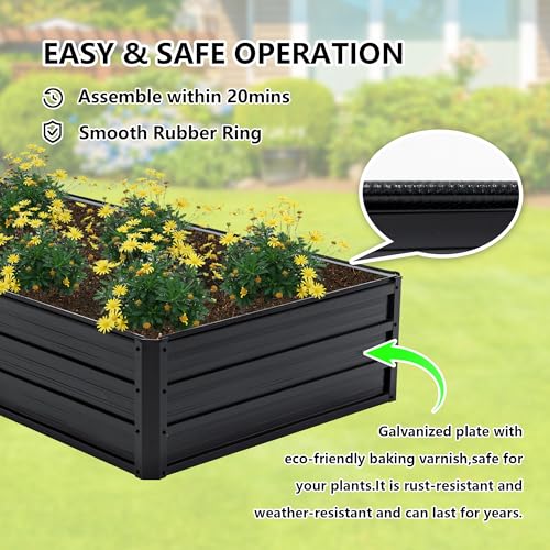 Thanaddo Galvanized Raised Garden Bed 6x3x1ft Outdoor Planter Box Galvanized Steel Garden Bed Kit for Vegetables, Flowers, Herbs and Succulents Black - size: 6x3x1 ft
