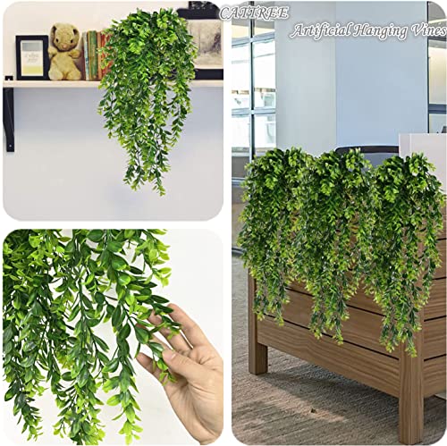 Artificial Hanging Vines, Fake Greenery Ivy Plastic Leaves Plants Faux Plant Foliage for Wedding Party Home Garden Wall Office Bedroom Decoration Indoor Outdoor Baskets Lights DIY Table Decor - 4 Pack - color: Green Leaves Hanging Vine / 4 Pack