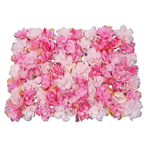 6 Pcs Artificial Flower Wall Panels 60x40cm 3D Flower Background for Wall, Wedding Flower Decorations Wall Silk Rose Panels for Photo Areas, Stage Background Wall(Dahlia + Rose Red Rose) - color: Dark Pink + Light Pink
