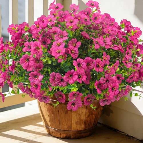 Grunyia 20 Bundles Artificial Flowers for Outdoors, UV Resistant Fake Plants Flowers Greenery Shrubs Plants for Decoration Outside Plants Hanging Planter Home Garden Decor (Rose Red) - color: Rose Red