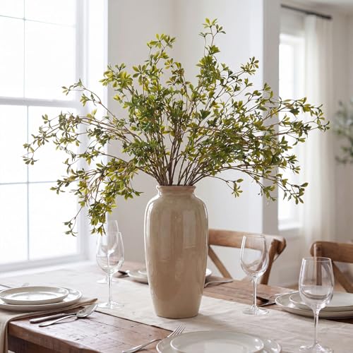 Zeyune 6 Pcs Artificial Greenery Stems 40 Inch Tall Faux Enkianthus Leaf Branches for Tall Vase, Decorative Green Branches for Modern Home Decor, Farmhouse Table Centerpiece, Wedding Arrangement - color: Green, size: Generic Style