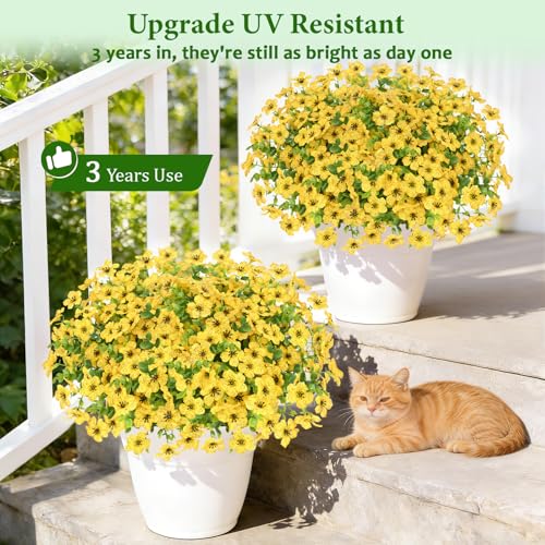 Elyum Artificial Flowers for Outdoors, 18 Bundles Artificial Plants & Flowers Outdoor, UV Resistant Faux Flowers Outdoor Fake Flowers for Outside Porch Window Box Decoration(Yellow) - color: Yellow, size: 18 Pack