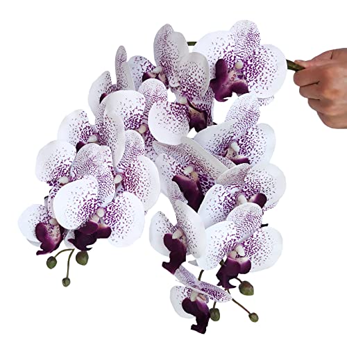 FagusHome Artificial Orchid Plant, 32'' Purple Core, 4 Pcs with 2 Bundles Leaves, Fake Butterfly Phalaenopsis Flowers for Home Decor - color: Purple Core
