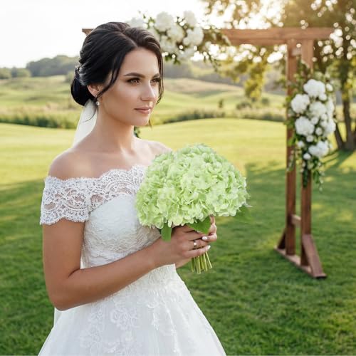 IPOPU 6PCS Real Touch Fake Hydrangea Artificial Flowers Light Green Hydrangeas with Stems Realistic Faux Hydrangeas for Home Table Wedding Baby Shower Party Floral Arrangements (Light Green) - color: Light Green
