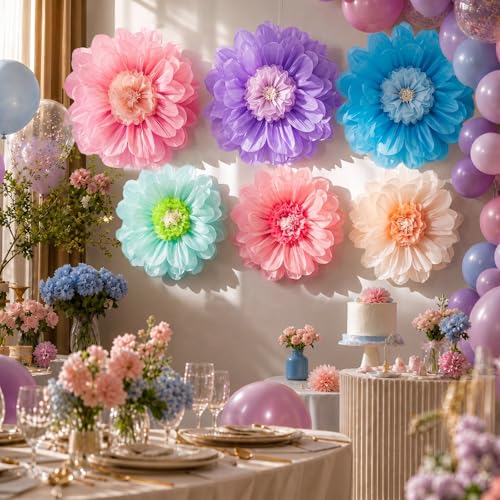 Giegxin 6 Pcs 31.5" 24" Giant Colorful Paper Flower Wonderland Fancy Tissue Flowers for Wall Decoration Pink Blue Purple Large Mexican Crepe Flower for Fiesta Wedding Birthday Classroom Bridal Shower - color: Pink,Blue,Purple, size: 31.5", 24"