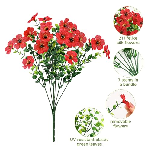 SHareconn 24 Bundles Artificial Flowers for Outdoors Decoration, Faux Plants Fake Silk Colorful Daisy Eucalyptus Lavender, UV Resistant for Outside Planters Home Porch Patio Indoor Spring,Mix 3 Colors - color: Mix 3 Colors