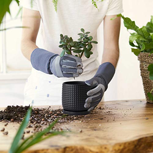 D'vine Dev 4 Inch Ceramic Beaded Stoneware Planter Pot - Flower Pot with Drainage Holes and Saucers for Indoor Succulent Plants or Flowers, Ebony Matte, 27-C-Z-6 - color: Ebony Matte, size: 4.3 Inch
