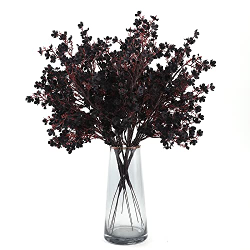 Hananona 10 Pcs Babys Breath Artificial Flowers Black Fake Silk Flowers for Halloween Home Decor Floral Arrangement Table Centerpieces (10, Black) - color: Black
