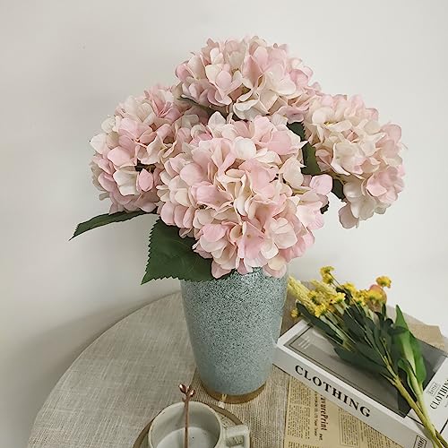 Pink Hydrangea Artificial Flowers,6 Pcs Faux Pink Hydrangea Flowers, Artificial Hydrangeas Flowers with Stems,Fake Hydrangea Flowers, Hydrangea Silk Flowers (6, Pink) - color: Pink