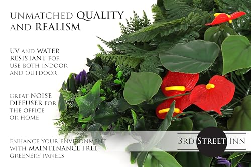 3rd Street Inn Greenery Panel - Artificial Hedge Wall - Fake Plant Wall Backdrop - Privacy Screen - Interlocking Panels - Indoor Outdoor Décor (12, Red Anthurium) - color: Red Anthurium