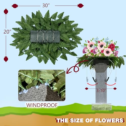 Artificial Cemetery Flowers Saddle and Headstone Flower Saddle -Pink Roses Sunflower Hibiscus Mix Bouquet, Sympathy & Memorial Flower