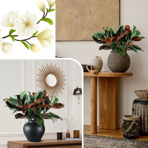 Thiccywoov 6 Pcs Magnolia Artificial Leaves Branches 3D Magnolia Pick Faux Stems Twigs Realistic Touch Faux Greenery Table Centerpiece for Spring Vase Filling Farmhouse Home Office (Green,22 Inch) - size: 22 inch