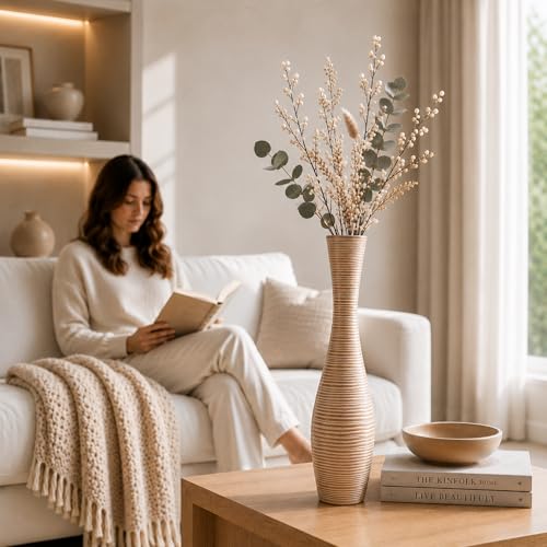 Leewadee Decorative Tall Floor Vase for Living Room Decor, 20″, White, Resin - color: White Wash, size: 20 inches