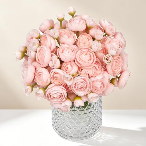 24 Pcs Ranunculus Artificial Flower Faux Silk Mini Ranunculus Flowers Fake Flowers for DIY Bouquet,Centerpieces Tables, Wedding Decor, Bridal Shower Decorations,Home Decor - color: Light Pink