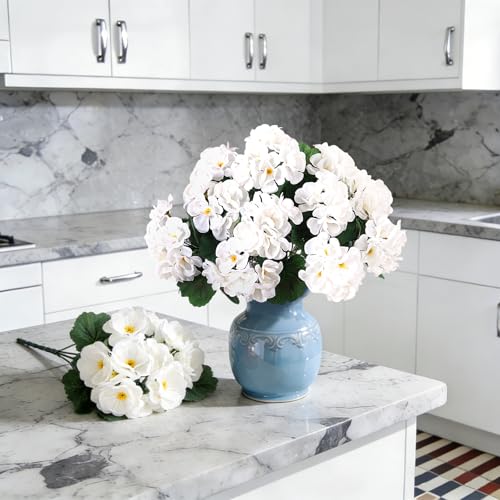 Ammyoo Artificial Geranium Flowers for Outdoors Decoration, 6 Pcs Fake Silk Geraniums Flower UV Resistant Look Real Faux Plants for Spring Garden Porch Planter Yard Table Centerpieces Decor - color: White