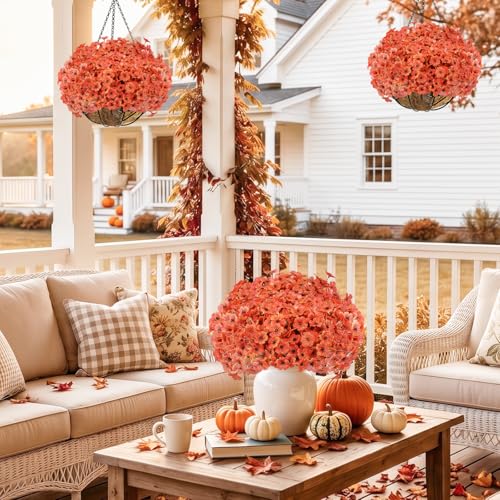 Powbrace 60 Pack Artificial Flowers for Outdoor Indoor Fake Plants, Faux Silk Flowers for Outdoors Outside Front Porch Hanging Planter Window Box Garden Spring Decoration(Orange) - color: Orange, size: 60 Bundles