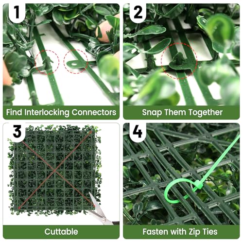 12Pcs 10” x 10” Grass Wall Panels, Artificial Greenery Backdrop Boxwood Panels with 50 Zip Ties, Anti-UV Fake Grass Decor for Indoor Outdoor Privacy Wall Garden Party (Green-12P) - color: Green-12P