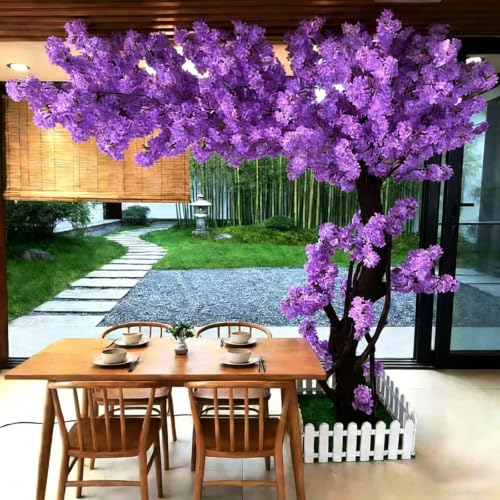 Artificial Cherry Blossom Trees for Home Decor Indoor Outdoor,Handmade Fake Cherry Blossom Tree for Office Shopping Mall Hotel Restaurant Garden Party Wedding (Purple, 5x4ft) - color: Purple, size: 4ft 11in