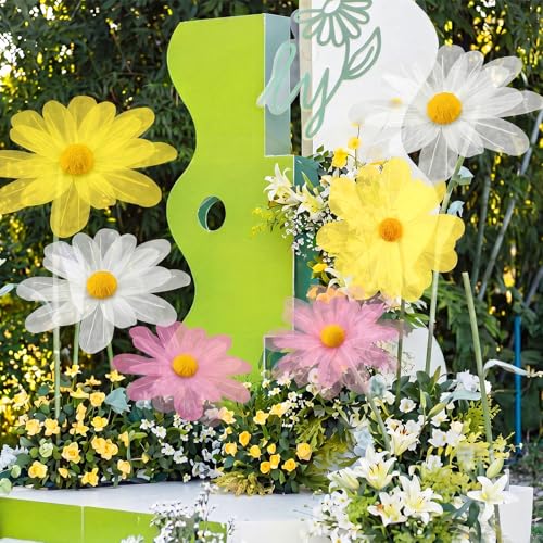 6 Pcs Colorful Large Daisy Flowers for Decoration 12'' 15.8'' 20'' Giant Silk Artificial Flower Fake Daisy for Wedding Garden Birthday Party Bridal Baby Shower Decor, Rod is Not Included - color: White, Yellow, Pink