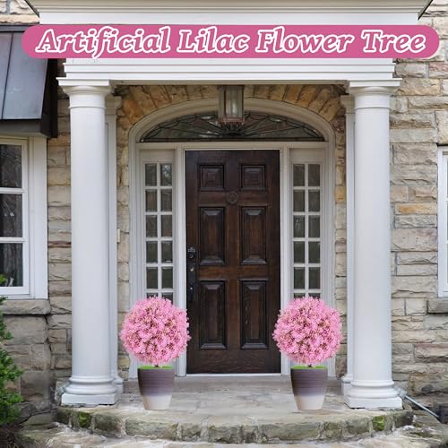 Sunnyglade 25.5" Set of 2 Artificial Lilac Flowers Tree, Faux Lilac Shrub Bushes with Ground Spike, UV Resistant Fake Delphinium Antirrhinum for Indoor, Garden, Yard, Porch, Patio Decor (Pink) - color: Pink
