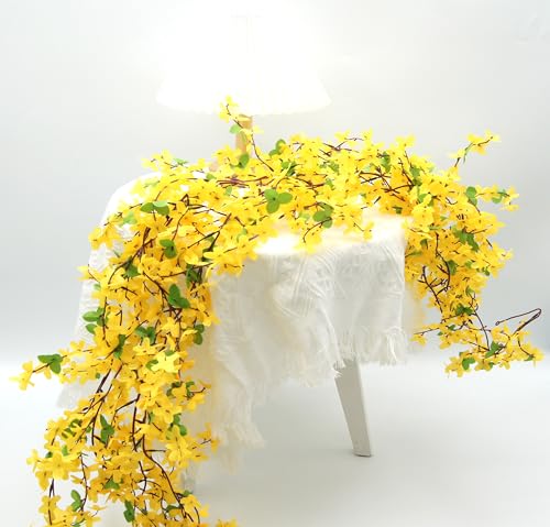 FERIAL 4Pcs Artificial Flowers Vine Spring Yellow Silk Flowers Garland Artificial Jasmine Vines for Decoration Fake Flower Vine Hanging Ivy for Home Indoor Outdoor Wall Party Wedding Arch - color: Yellow-4