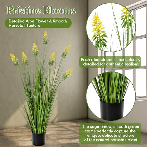 Jexine 2 Pieces Faux Plants Outdoor 4 ft Horsetail Reed Grass with Yellow Cockscomb Flower Tall Artificial Grass Plant Potted Faux Greenery Floor Plant for Housewarming Gift House Garden Lobby Outdoor - color: Yellow Cockscomb Flower