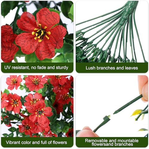 INSPRING Artificial Faux Outdoor Outside Flowers Plants, 2 PCS Fake Silk UV Resistant Look Real Red Daisy Trailing Vines for Front Door Porch Planter Urn Patio Balcony Decoration - color: Red