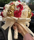Sharebeauty 7.1" Handmade Satin Rose Bridal Bouquet Toss Round Wedding Bouquet Throw Toss Artificial Flower Bunch Dark Red + Pale Gold + Cream - color: Dark Red/Pale Gold/Cream, size: 7.1"/18cm