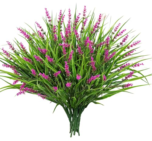 24 Bundles Artificial Plants Flowers Outdoor, Faux Lavender Flowers Fake Monkey Grass UV Resistant Plastic Plant for Porch Garden Patio Window Home Decor, Lotus - color: Lotus
