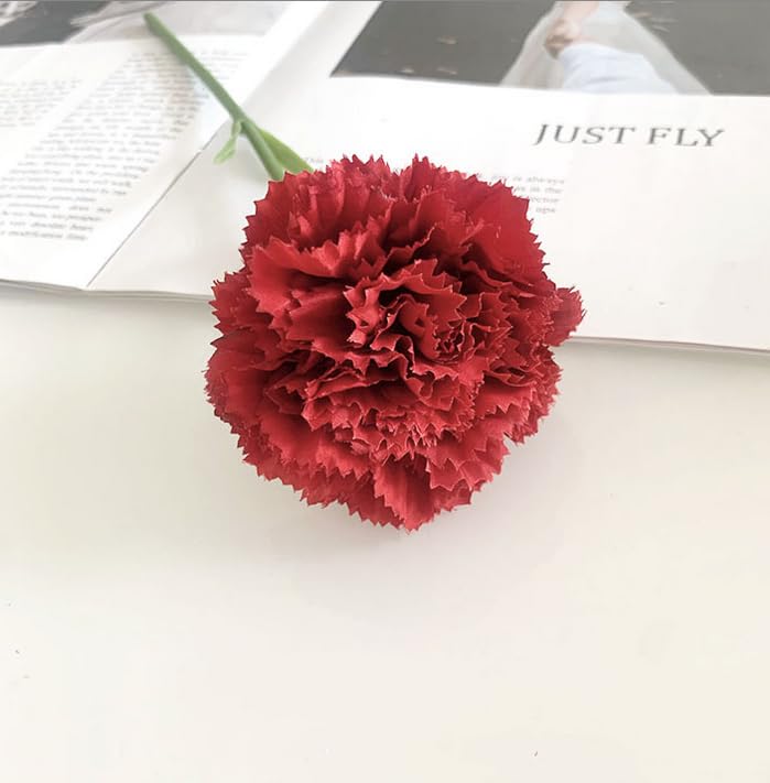 10 Stem Artificial Flowers Carnations Bouquets,11inch Real Touch Flowers with Stems,Silk Petals Fake Flowers Forever Plants for Wedding Flower Bouquet Centerpieces Bridal Shower Birthday (Red) - color: Red