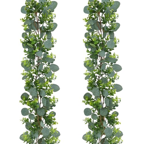 JPSOR 2pcs Artificial Eucalyptus Garland Total 13.2ft Greenery Garland Fake Eucalyptus Leaves for Wedding Arch Farmhouse Mantle Table Runner Centerpiece Home Party Decor - size: 2pcs of vines
