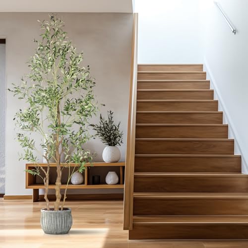 OXLLXO 7.2ft Artificial Olive Tree (85in) with Plastic Nursery Pot Faux Olive Silk Tree, Fruits Fake Plant for Office House Farmhouse Living Room Home Decor (Indoor/Outdoor) - size: 7ft 1in